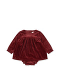 Red Dahlia Soft Velvet Push Button Holiday Romper Dress