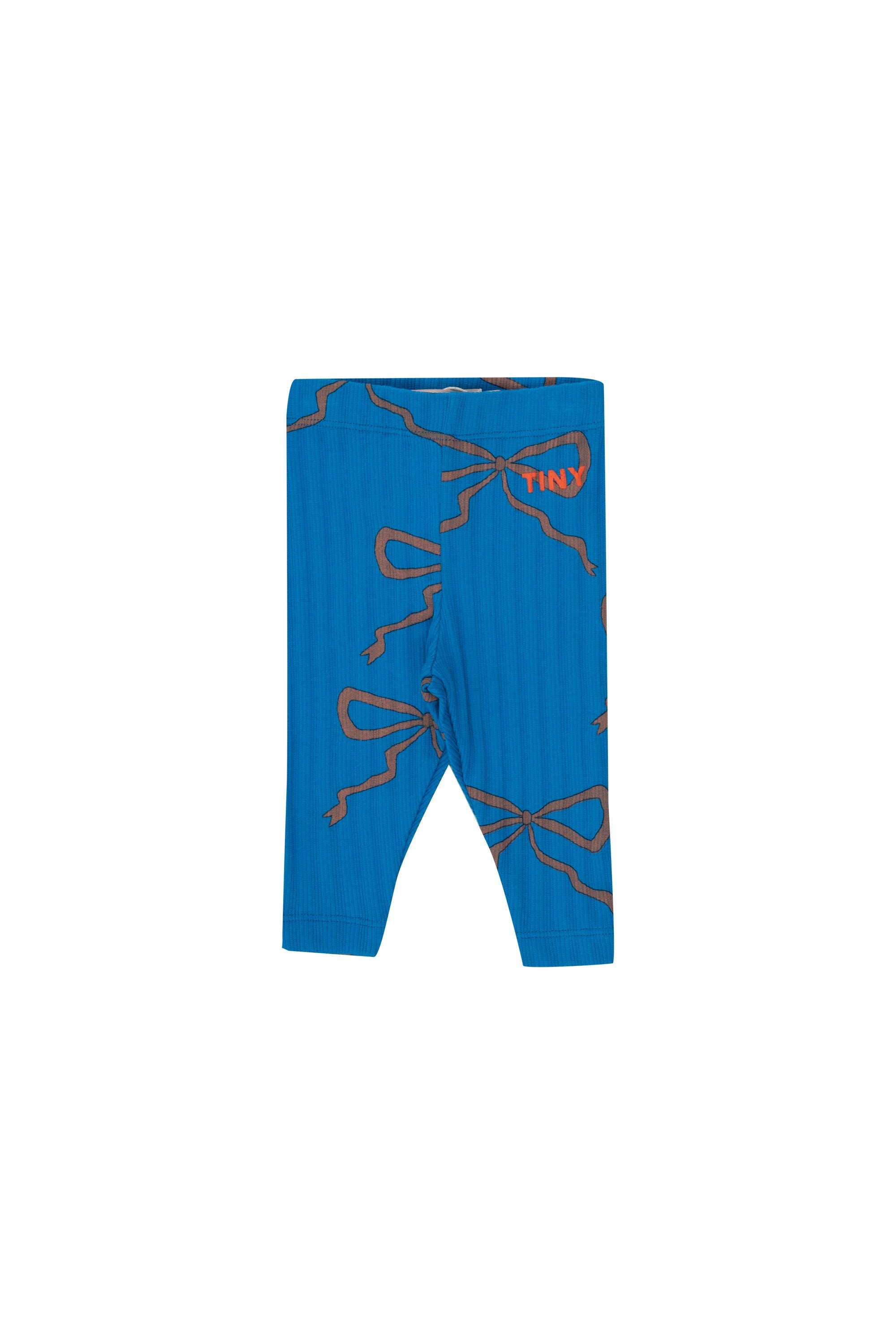 Blue Allover Bows Print Ribbed Cotton Elastane Baby Leggings