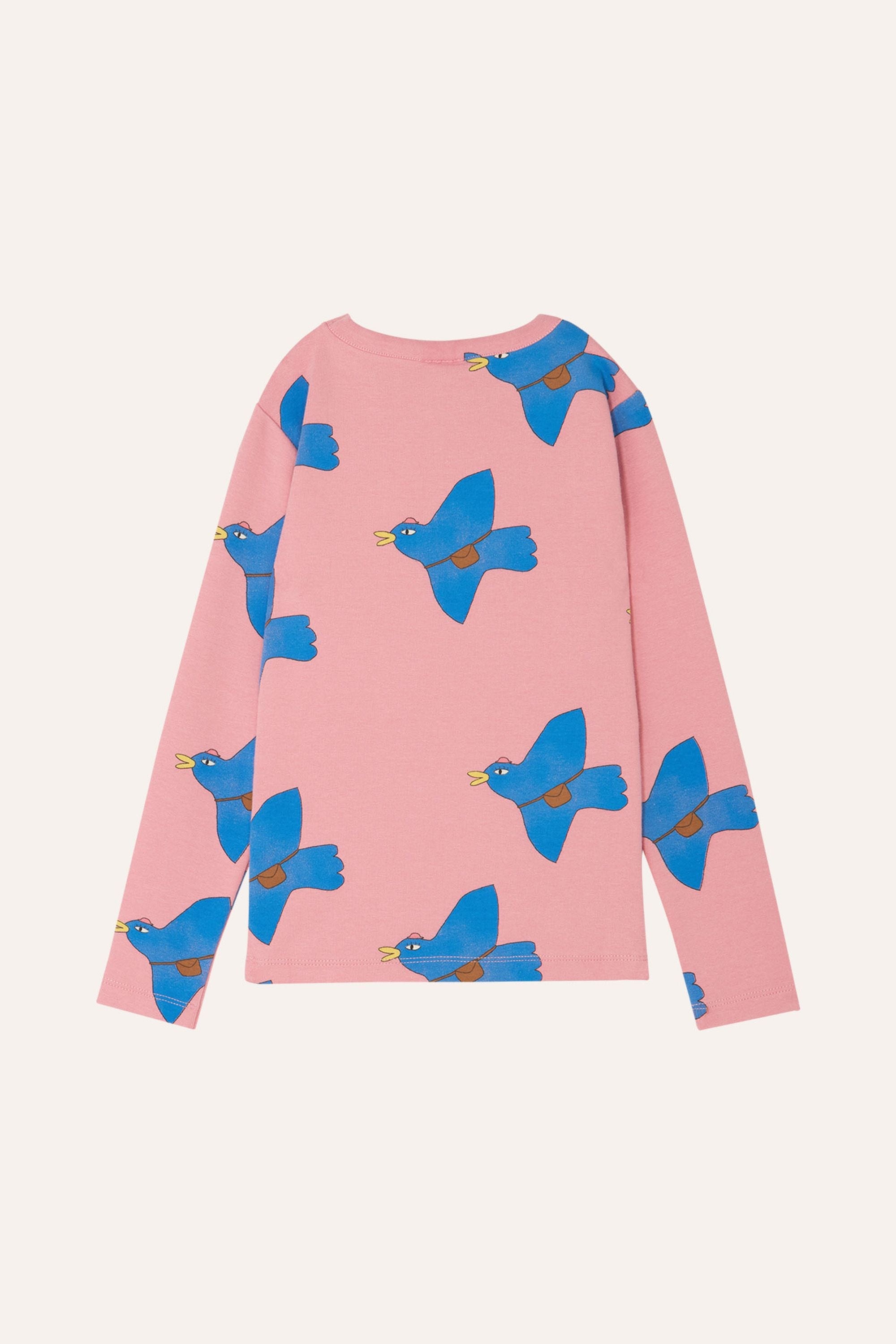 Pink Long Sleeve Pigeon Allover Print Tee