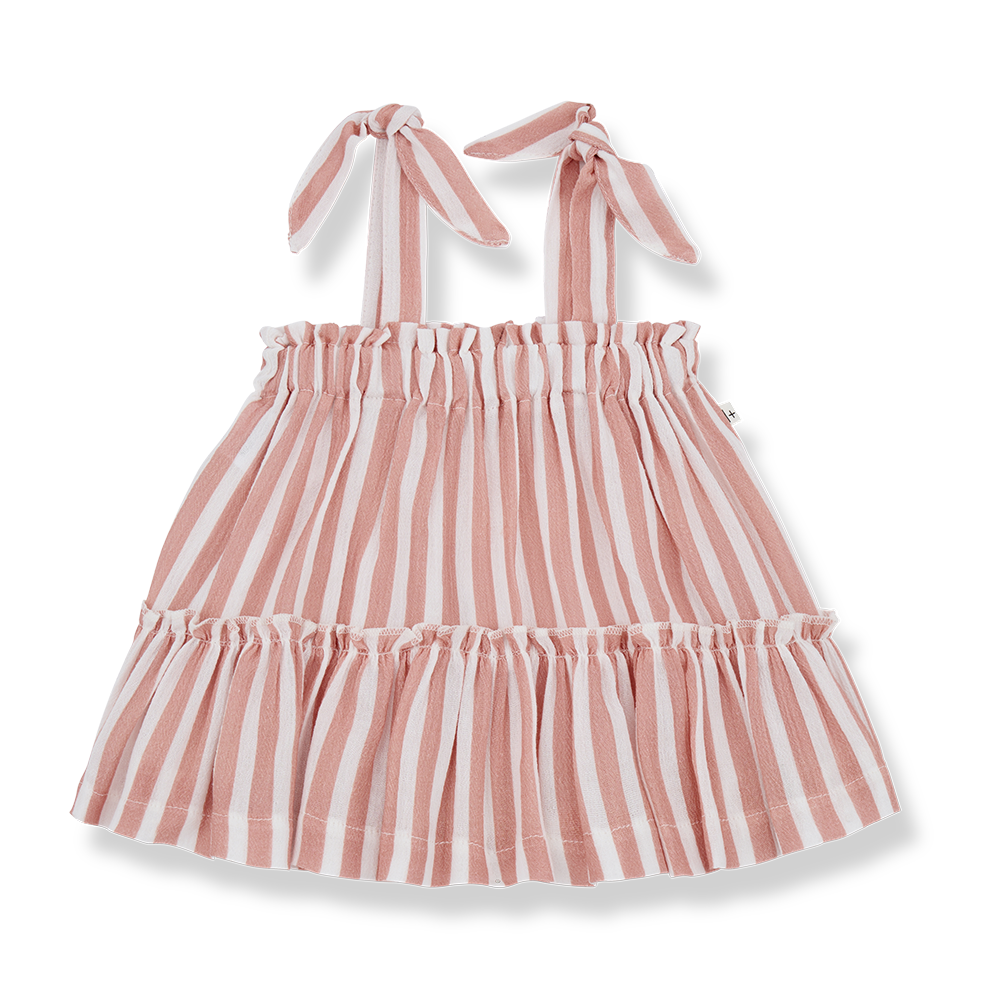 Coral Striped Elastic Chest Adjustable Bow Strap Dress