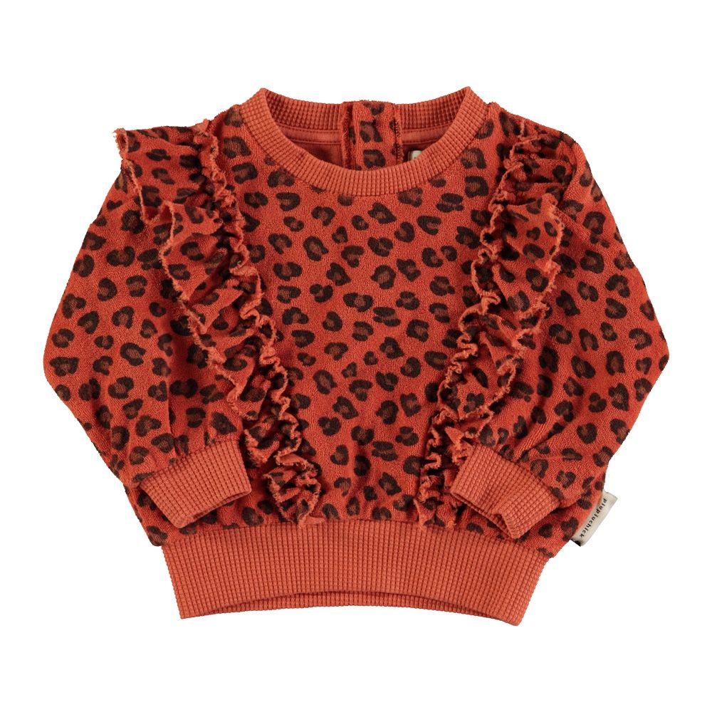 Terry Cotton Sweatshirt in Terracotta w/ Animal Print
