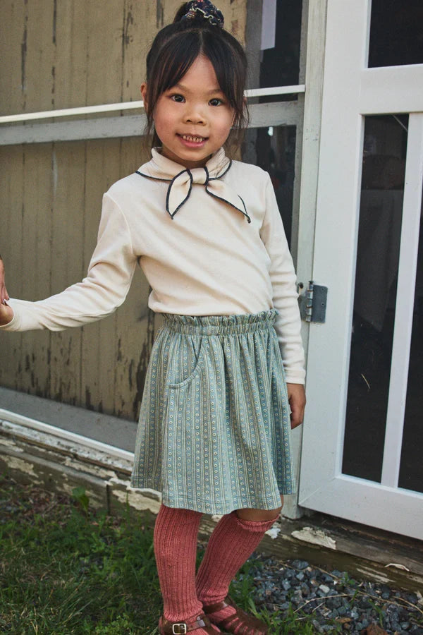 Overcast Little House Print Pima Cotton Ruffle Waist Flowy Skirt