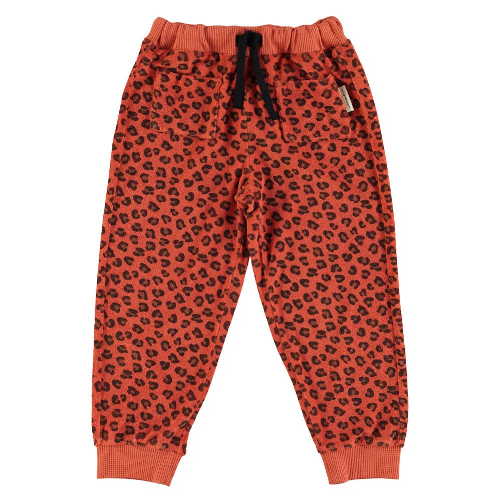 Terracotta Animal Print Terry Cotton Jogger Pants with Pockets