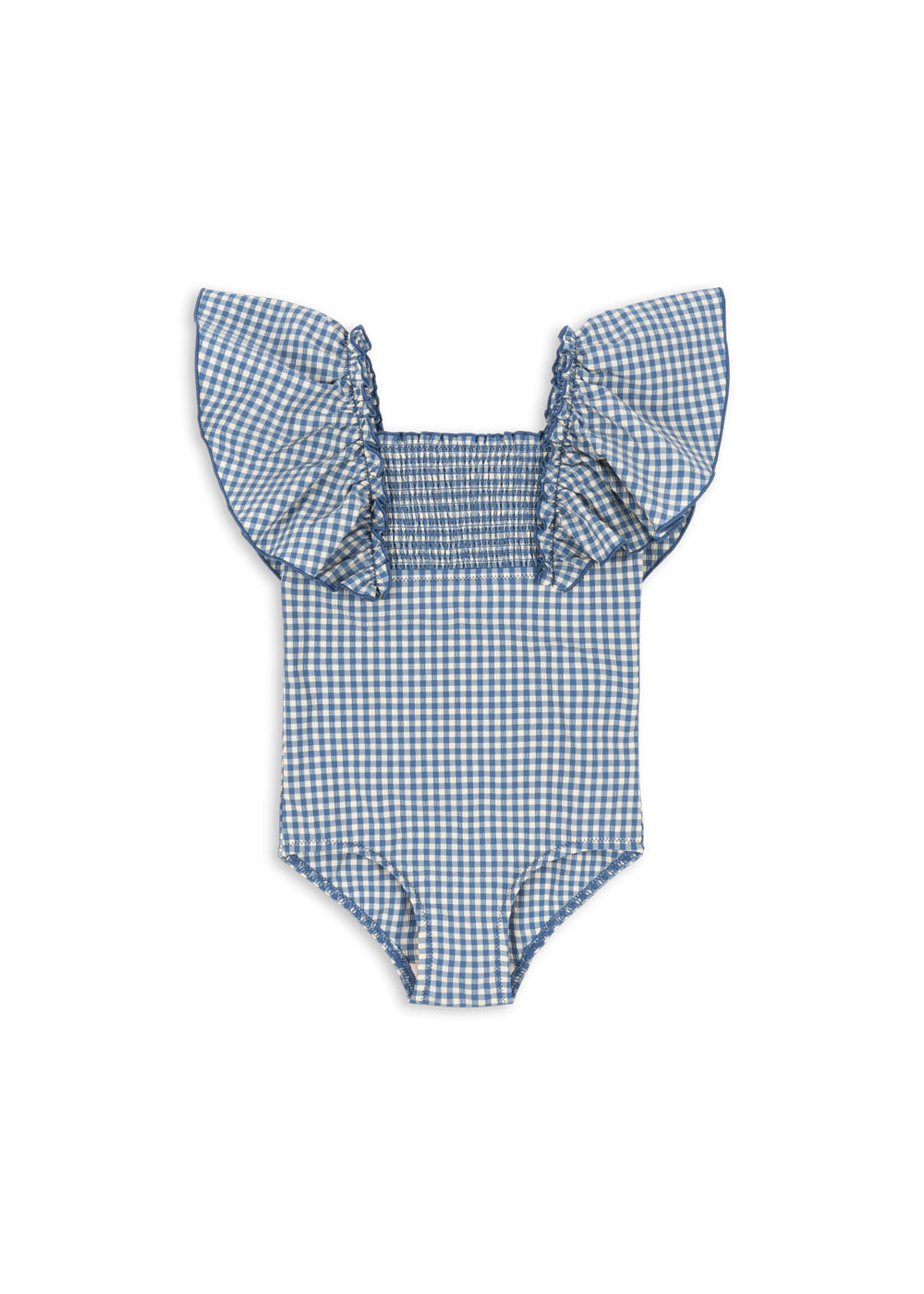 Harbor Check Seersucker Square Neck Smocked Kids Swimsuit