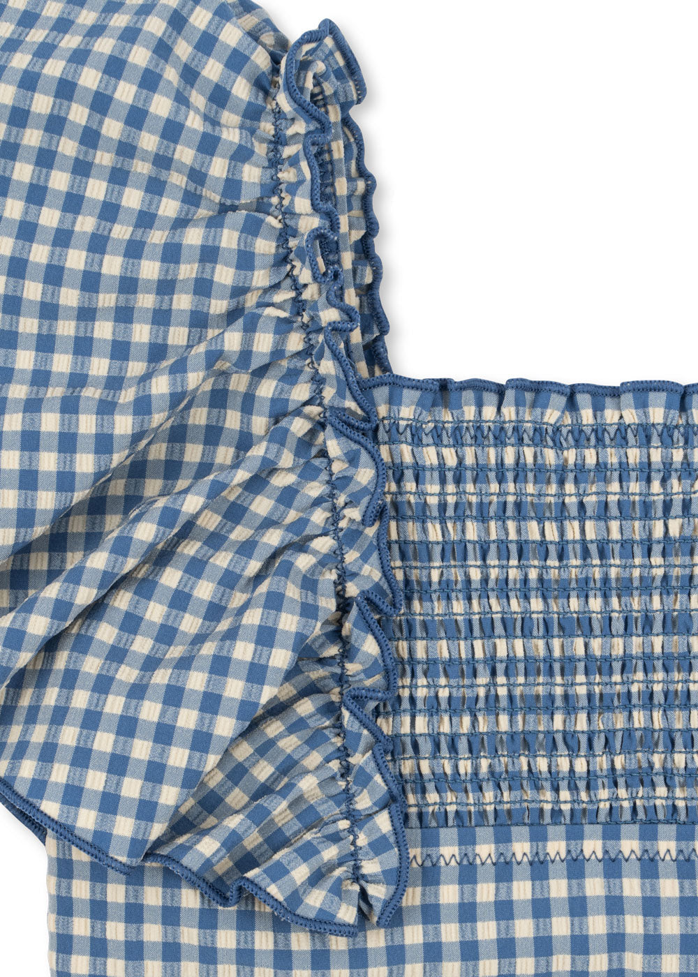 Harbor Check Seersucker Square Neck Smocked Kids Swimsuit