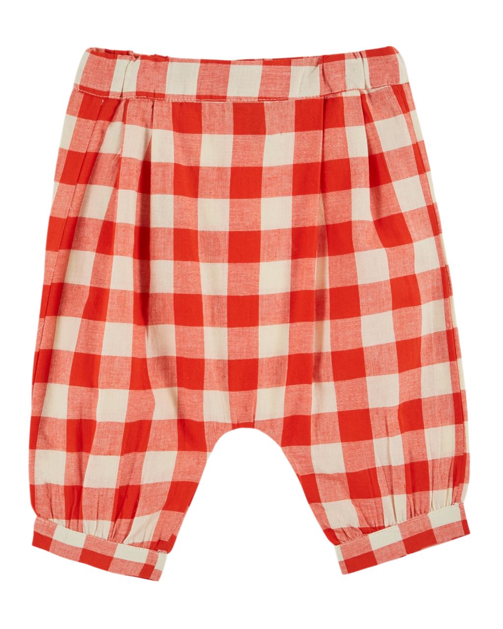 Vichy Red Harem Style Pleated Organic Cotton Baby Pants