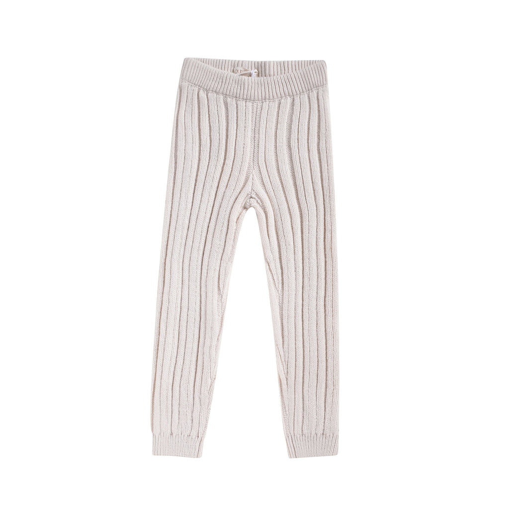 Cream Irregular Rib Knit Elastic Waist Scalloped Edge Leggings