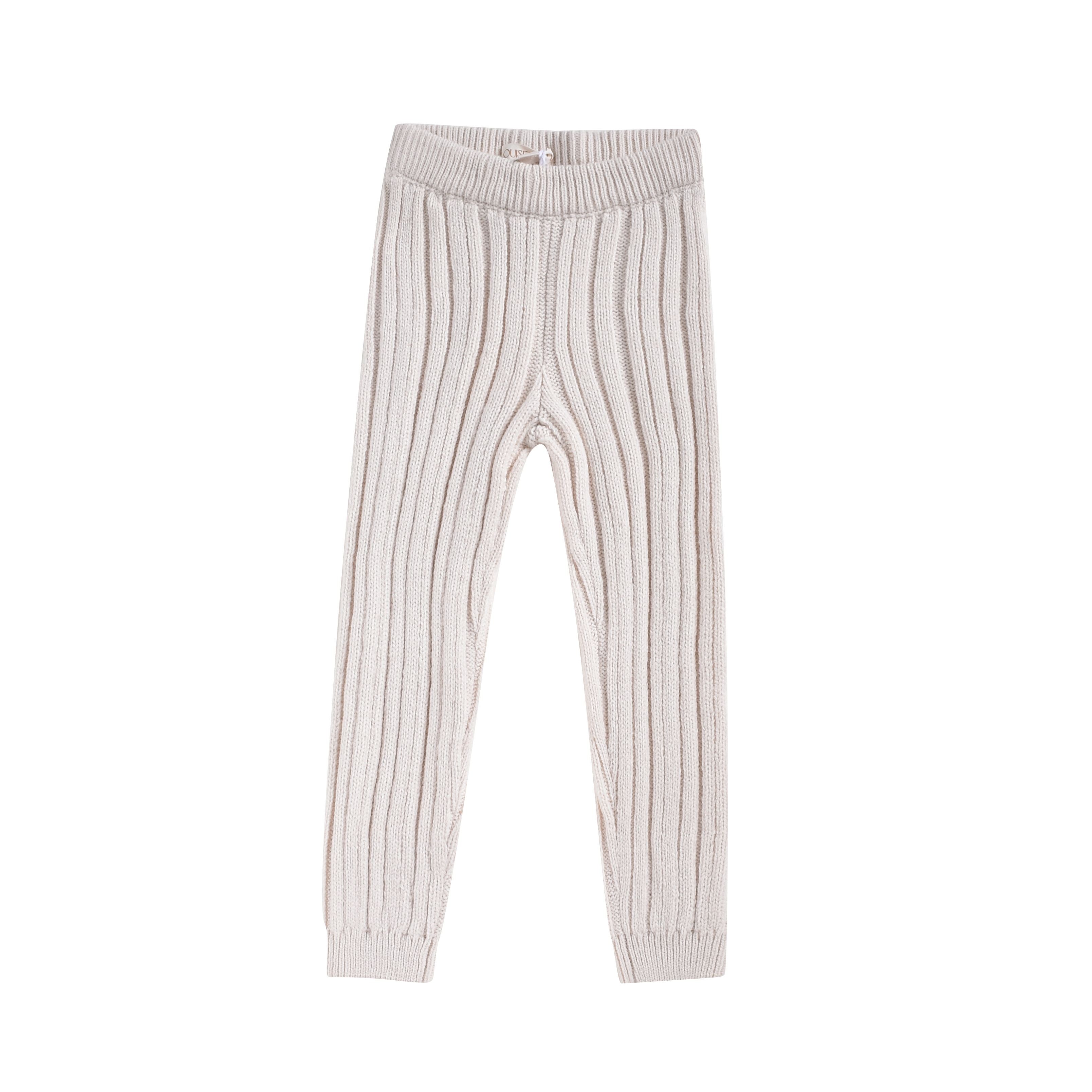 Cream Irregular Rib Knit Elastic Waist Scalloped Edge Leggings